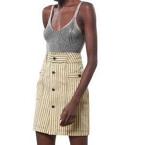 Mara Hoffman Yellow Stripe Button-Front A-Line Skirt